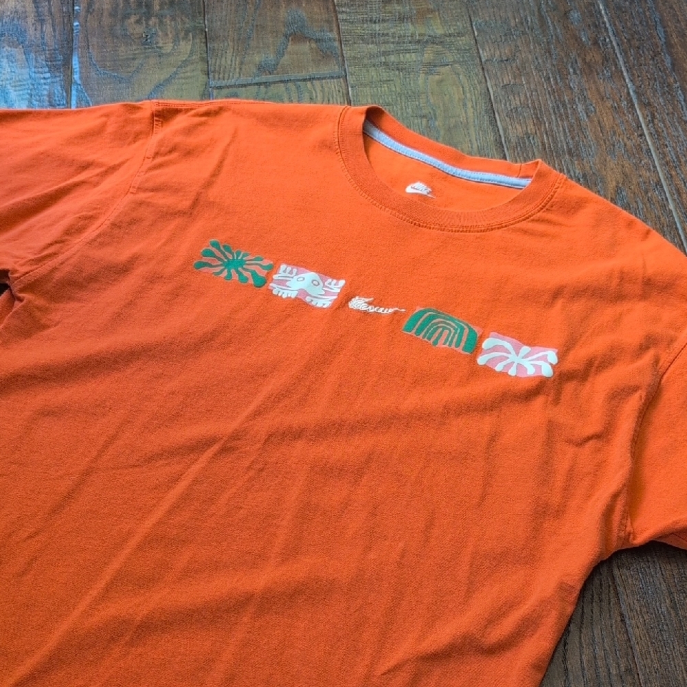 NIKE I Orange Graphic Spring Break Embroidered Short Sleeve T-shirt Top, M